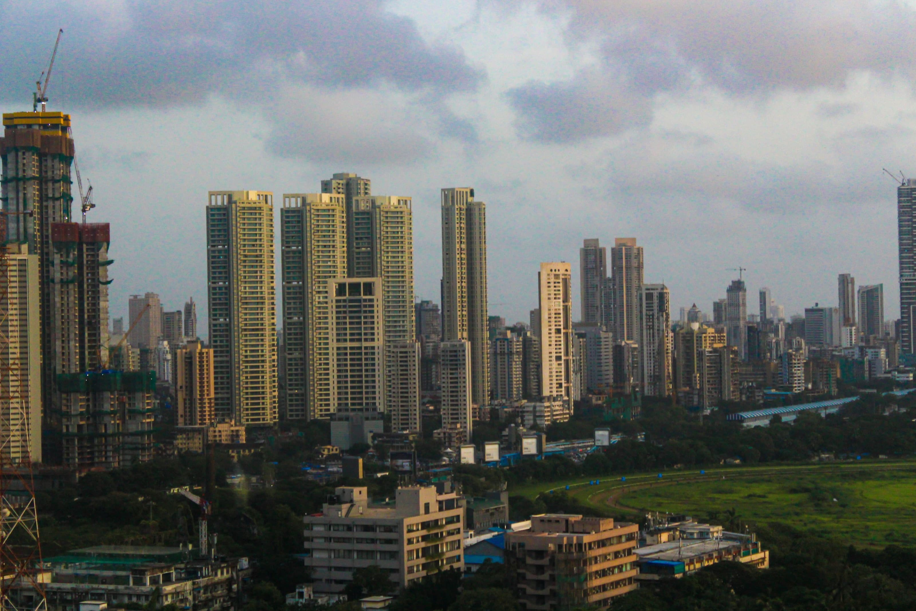 An Indian business district at dusk